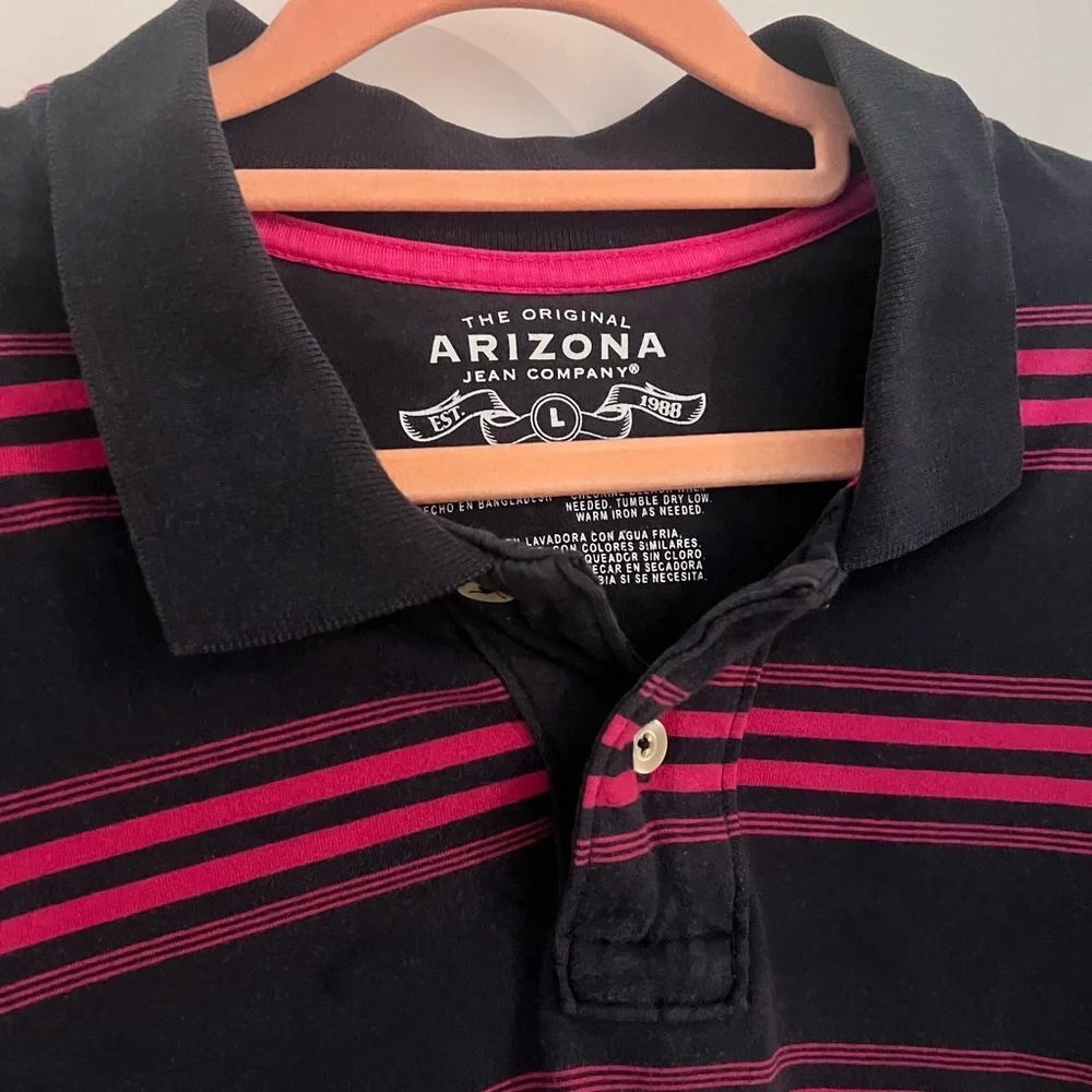 Arizona Jean Company Black and Pink Polo Shirt with Stripes
